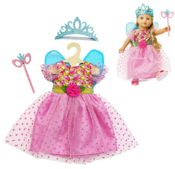 Puppenkleid Prinzessin Lillifee mit Glitzerkrone und Augenmaske Gr. 35-45 cm
