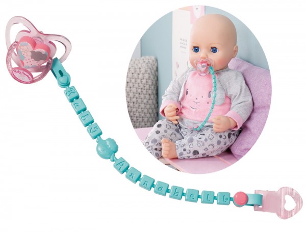 Baby Annabell Schnullerkette mit Schnuller und Clip (Mint-Rosa)