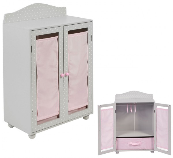 Puppenkleiderschrank mit Stoffbox Puntos Grey (Rosa-Grau)