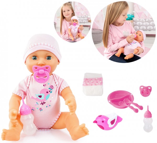 Babypuppe Piccolina NewBorn 40 cm mit magischem Vogel (Rosa)