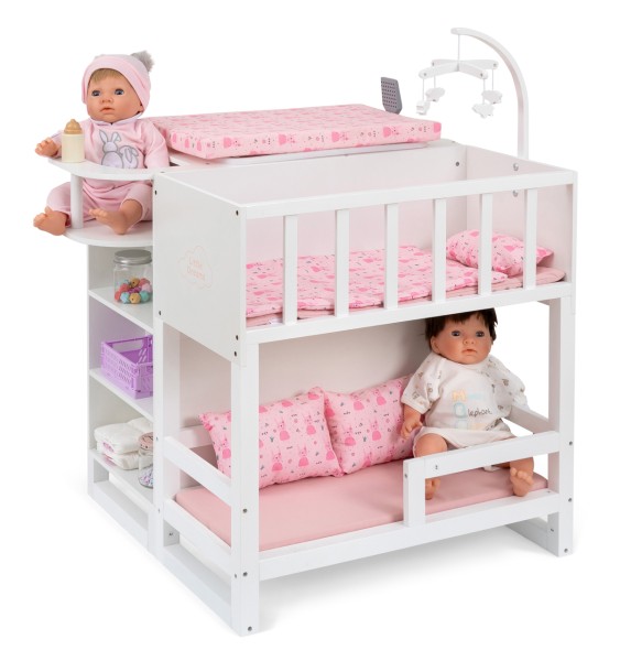 Großes Puppenpflegecenter NURSERY 6in1 aus Holz (Weiß-Rosa)