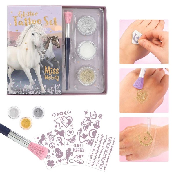 Miss Melody Glitzer Tattoo Set Night Horses