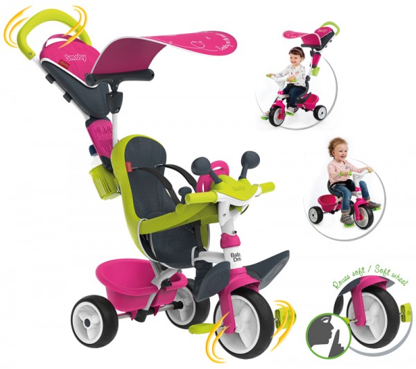 Dreirad Baby Driver Komfort II mit Lenkstange und Sonnendach (Pink)