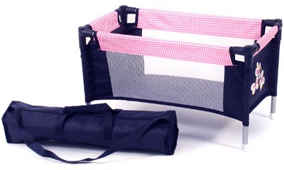 Puppenreisebett mit Tasche (Pink Checker)