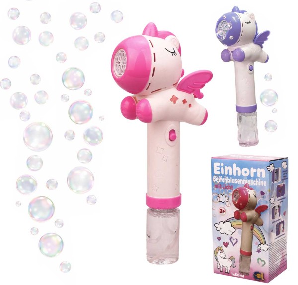 Einhorn Seifenblasenmaschine mit Licht (Sortiert)