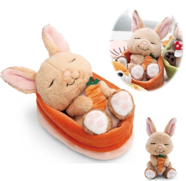 Kuscheltier Sleeping Pets Hase mit Karotte 12 cm im Körbchen (Pfirsich)