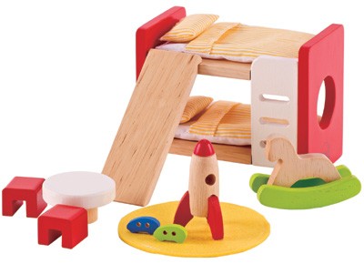 Puppenhaus Modernes Kinderzimmer (Natur-Rot)