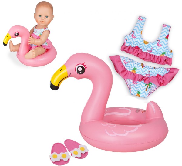 Puppenschwimm-Set Flamingo Ella mit Badeanzug und Clogs (Rosa)