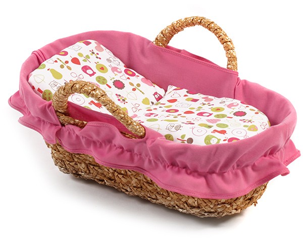 Korbtragetasche für Puppen 45 cm (Tiere Pink)