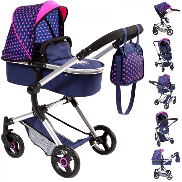 Puppenwagen Neo Vario 2in1 mit Wickeltasche Einhorn (Blau-Pink)