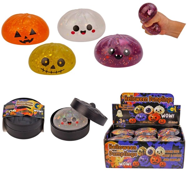 Halloween Squishy Dumpling mit Gel und Glitzer 8,5 cm (Sortiert)