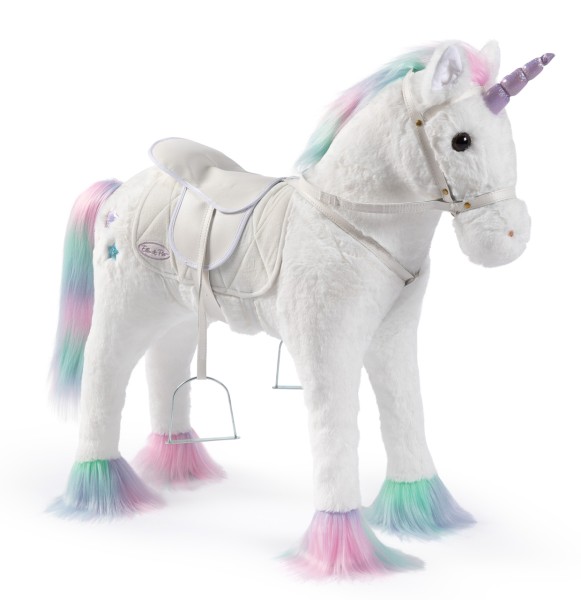 Kleines Stehpferd Einhorn SKY mit Sattel und Steigbügel (Weiß-Pastell)