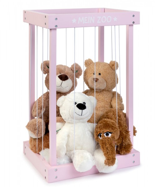 Plüschtier-Box zur Aufbewahrung von Kuscheltieren aus Holz (Pastell Rosa)