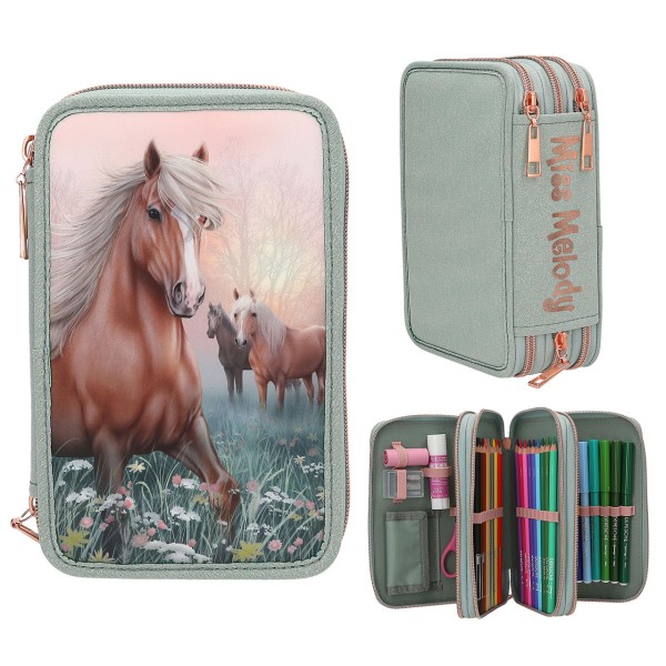 Miss Melody 3 Fach Federtasche Romantic Fields mit Glitzer