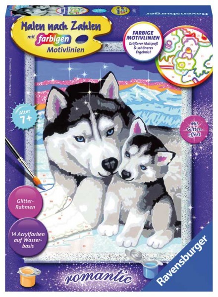 Malen nach Zahlen Husky Kuss mit Glitzerrahmen