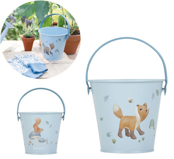 Eimer Forest Friends Fuchs und Eichhörnchen aus Metall (Blau)