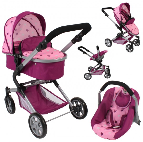 Puppenwagen Lia Kombiwagen 3in1 mit Autositz (Stars Brombeere)