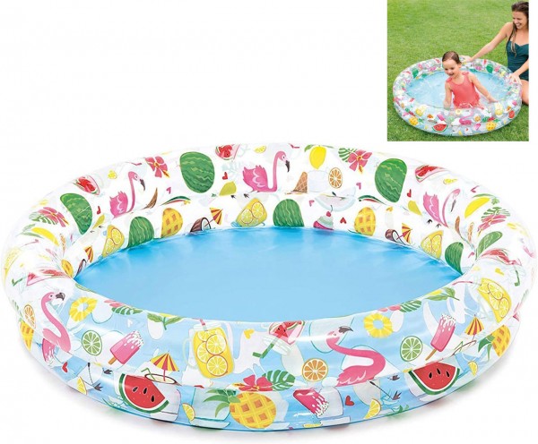 2-Ring Planschbecken Ananas und Flamingo 122 cm (Bunt)