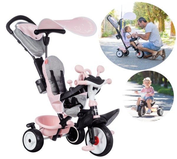 Dreirad Baby Driver Plus mit Schiebestange und Sonnendach (Rose)