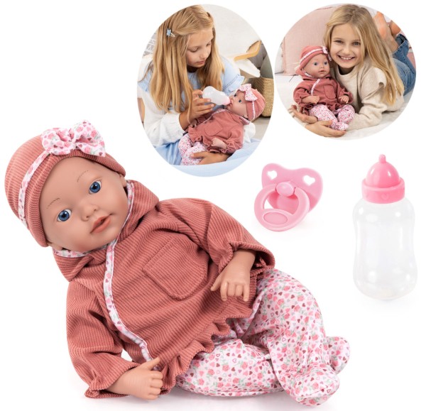 Reborn Babypuppe 38 cm mit Schnuller und Fläschchen (Altrose)