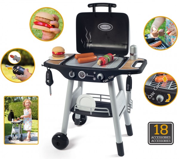 Großer Barbecue Kindergrill mit Zubehör (Schwarz-Grau)