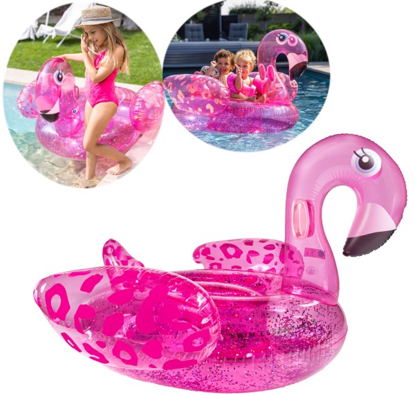 Großes Aufblasbares XL Reittier Flamingo Leo 150 cm (Neon Pink)