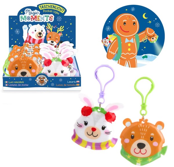 Wintertrends Taschenlicht mit Karabiner Hase oder Teddy (Sortiert)