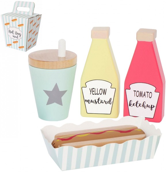 Hot Dog Set aus Holz für Spielküche (Pastell)