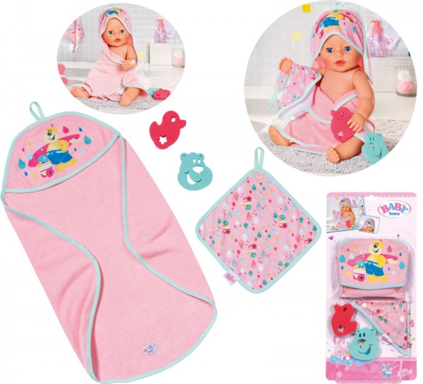 Baby Born Bath Kapuzenhandtuch & Schwamm (Rosa)