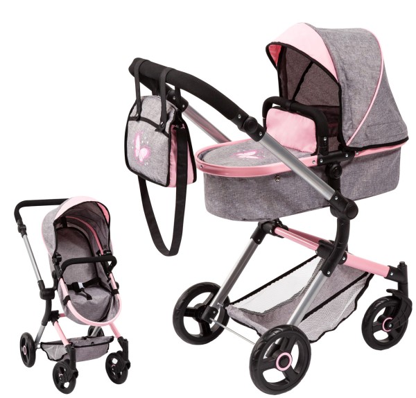 Puppenwagen Neo Vario 2in1 mit Wickeltasche (Grau-Rosa)