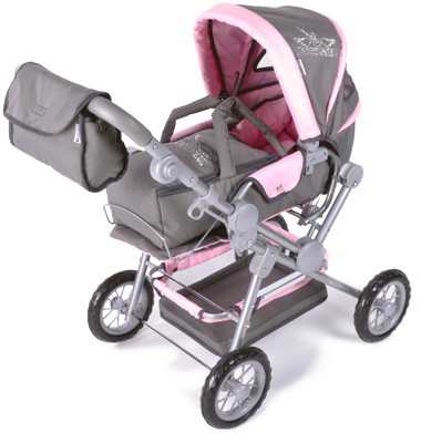 Puppenwagen Twingo Rockstar mit Strasssteinchen (Rosa-Grau)