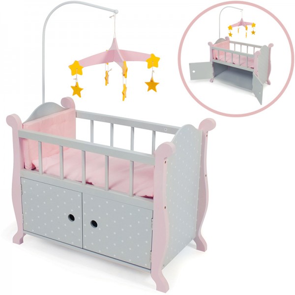Puppenbett mit Mobile Puntos Grey (Rosa-Grau)