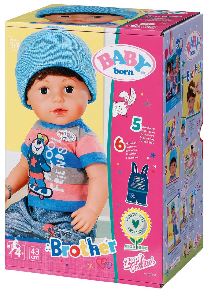 ZAPF CREATION Baby Born Brother Jungen Puppe 43 cm Brunett Spielzeug24