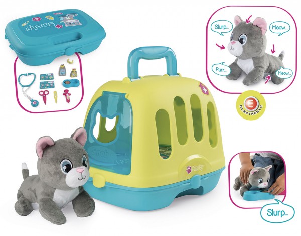 Tierarztkoffer mit Transportbox und Stoffkatze