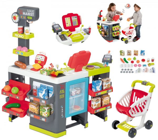 Großer Supermarkt Maximarket XXL mit Einkaufswagen (Rot)