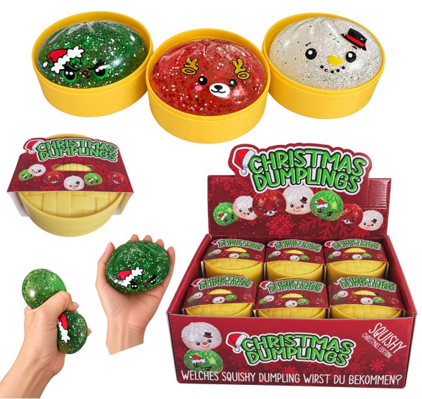 Christmas Squishy Dumpling mit Gel und Glitzer 8,5 cm (Sortiert)