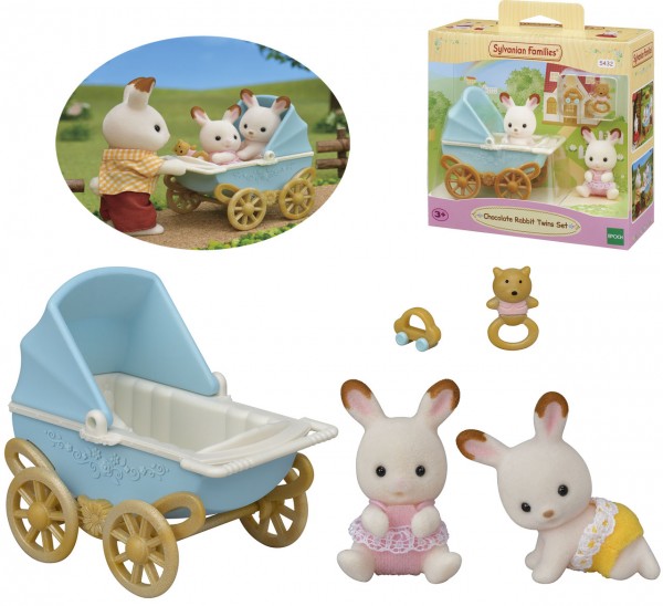 Sylvanian Families Schokoladenhasen Zwillinge mit Kinderwagen