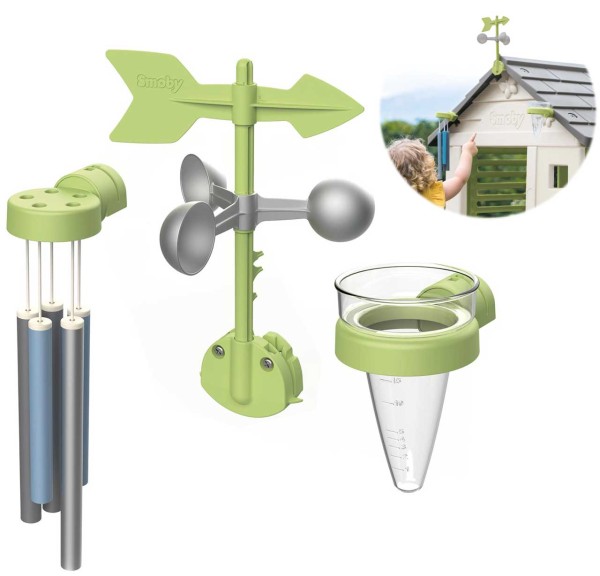 Spielhaus Zubehör Wetterstation mit Windspiel, Windfahne und Regenmesser
