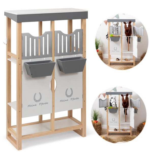 Hobby Horse Stall SHELTY aus Holz mit 2-teiliger Stalltür (Holz-Weiß)