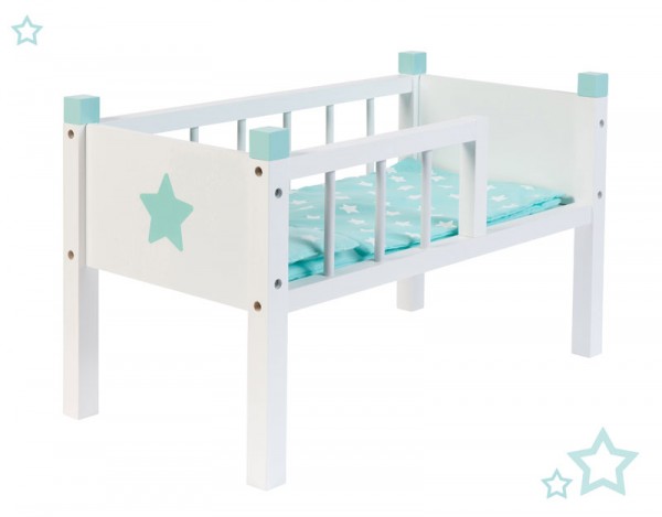 Puppenbett Sternchen aus Holz Stapelbar (Weiß-Mint)