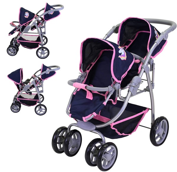 Zwillingspuppenwagen Milo Magic Unicorn (Marine-Pink)