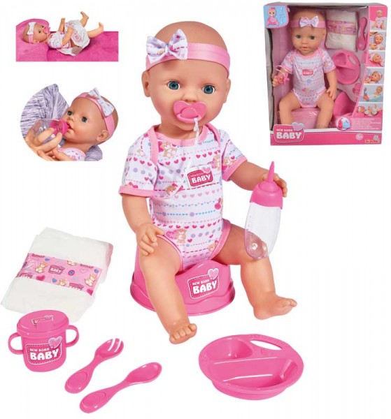 New Born Baby Puppe mit Funktionen und Schlafaugen 43 cm (Pink)