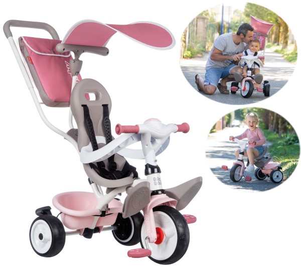 Dreirad Baby Balade Plus mit Schiebestange und Sonnendach (Rose)