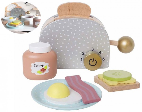 Frühstücks-Set mit Toaster aus Holz für Kinderküche (Pastell)