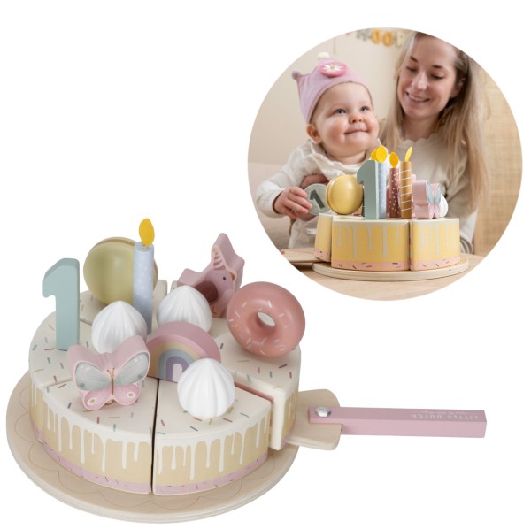 Geburtstagskuchen mit Zahlen aus Holz (Pink)
