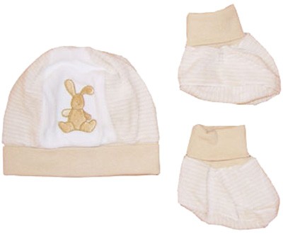 Mütze mit Schühchen Hase Gr. 68 (Beige-Weiß)