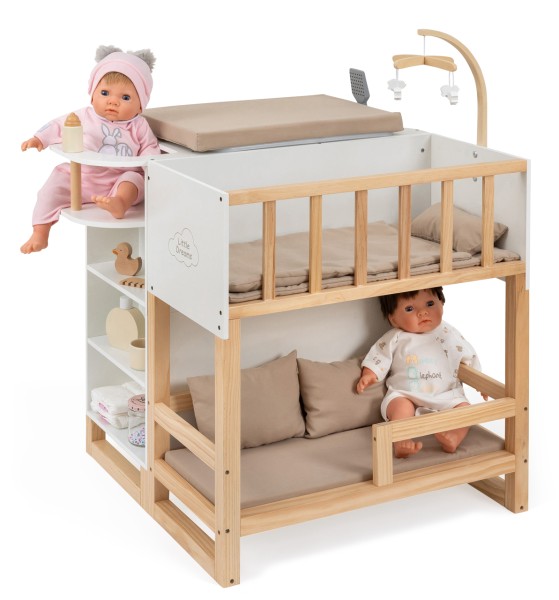 Großes Puppenpflegecenter NURSERY 6in1 aus Holz (Weiß-Schlamm)