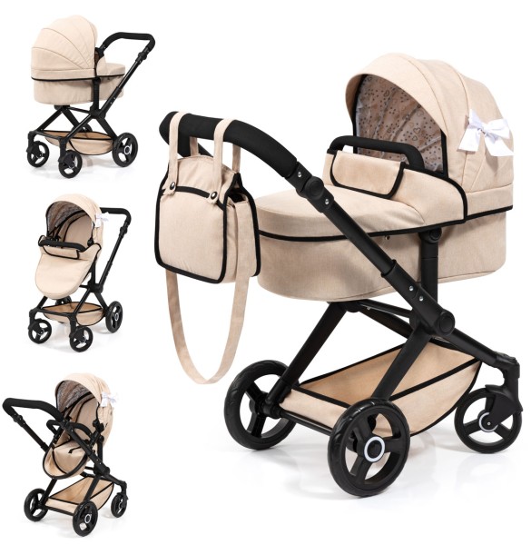 Puppenwagen Xeo mit Wickeltasche (Beige)