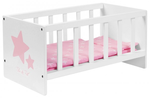 Puppenbett SLEEPY mit Sternchen aus Holz (Weiß-Rosa)