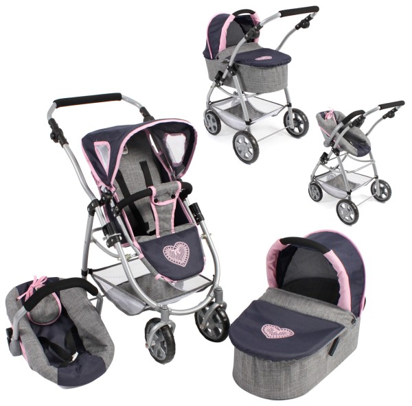 Puppenwagen Emotion All In 3in1 (Melange Grau-Navy)